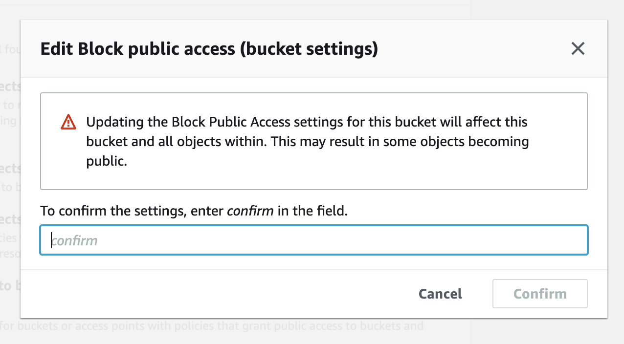 block all public access warning